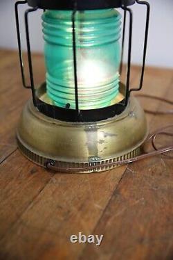 Vintage Nautical Lantern Table Lamp Electric Light Green glass no shade antique