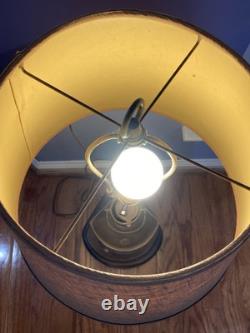 Vintage Nautical Port Lantern Table Lamp Brass Red Lens with Wood Rope Base