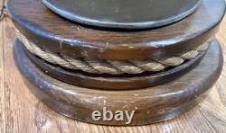 Vintage Nautical Port Lantern Table Lamp Brass Red Lens with Wood Rope Base