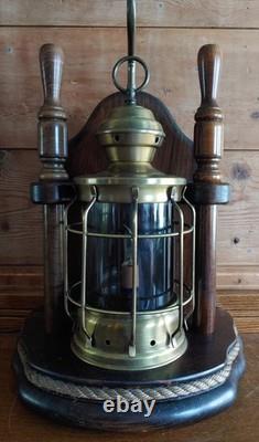 Vintage Nautical Ship Lantern Brass & Mahogany Table Lamp Steampunk Sailor Lamp