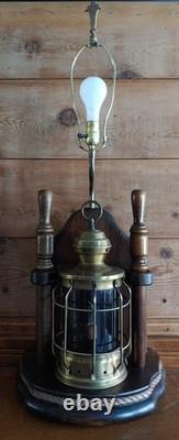 Vintage Nautical Ship Lantern Brass & Mahogany Table Lamp Steampunk Sailor Lamp