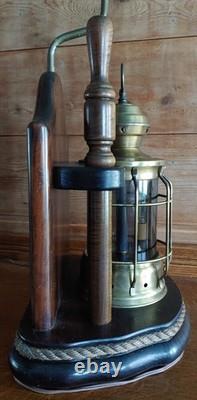 Vintage Nautical Ship Lantern Brass & Mahogany Table Lamp Steampunk Sailor Lamp