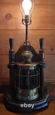 Vintage Nautical Ship Lantern Brass & Mahogany Table Lamp Steampunk Sailor Lamp