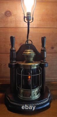 Vintage Nautical Ship Lantern Brass & Mahogany Table Lamp Steampunk Sailor Lamp