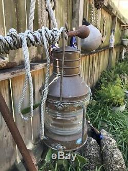 Vintage Nautical Ship Light Lantern Large Brass ANCHOR Oil Lamp Old & Weathered