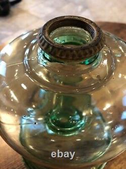 Vintage Oil Lamp Uranium Green Vaseline Depression Glass P&A Banner