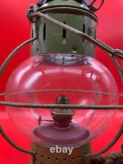 Vintage Old Antique Russian Kerosene Round Globe Hanging Lantern No. 2279