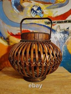 Vintage Old Rattan Wooden Table Lantern Hand Crafted 9