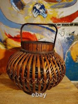 Vintage Old Rattan Wooden Table Lantern Hand Crafted 9