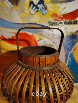 Vintage Old Rattan Wooden Table Lantern Hand Crafted 9