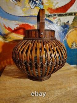 Vintage Old Rattan Wooden Table Lantern Hand Crafted 9