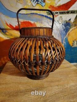 Vintage Old Rattan Wooden Table Lantern Hand Crafted 9