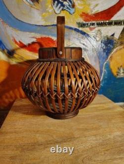 Vintage Old Rattan Wooden Table Lantern Hand Crafted 9