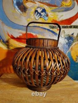 Vintage Old Rattan Wooden Table Lantern Hand Crafted 9