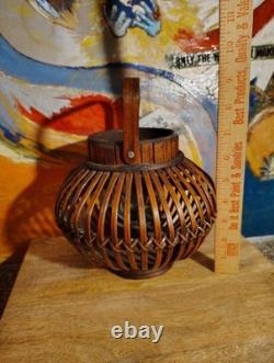 Vintage Old Rattan Wooden Table Lantern Hand Crafted 9