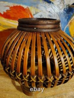 Vintage Old Rattan Wooden Table Lantern Hand Crafted 9