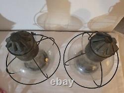 Vintage Onion Shape Navigation Light Caged Globe Attached Chain Set Of 2 Antique