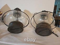 Vintage Onion Shape Navigation Light Caged Globe Attached Chain Set Of 2 Antique