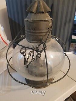 Vintage Onion Shape Navigation Light Caged Globe Attached Chain Set Of 2 Antique