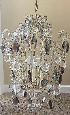 Vintage Oriental Crystal Beaded Pagoda Chandelier Chinoiserie Bronze Lantern