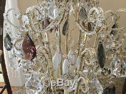 Vintage Oriental Crystal Beaded Pagoda Chandelier Chinoiserie Bronze Lantern