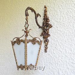 Vintage Ornate Brass 4 Panels Lantern Wall Light Fixture Sconce