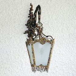 Vintage Ornate Brass 4 Panels Lantern Wall Light Fixture Sconce