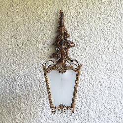 Vintage Ornate Brass 4 Panels Lantern Wall Light Fixture Sconce