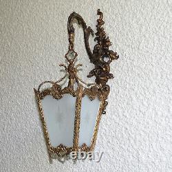 Vintage Ornate Brass 4 Panels Lantern Wall Light Fixture Sconce