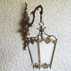 Vintage Ornate Brass 4 Panels Lantern Wall Light Fixture Sconce