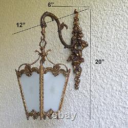 Vintage Ornate Brass 4 Panels Lantern Wall Light Fixture Sconce