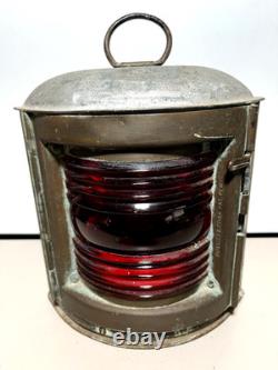 Vintage PERKO Maritime Navigation Light Lantern Red Glass Globe with Burner