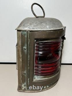 Vintage PERKO Maritime Navigation Light Lantern Red Glass Globe with Burner