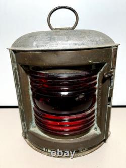 Vintage PERKO Maritime Navigation Light Lantern Red Glass Globe with Burner
