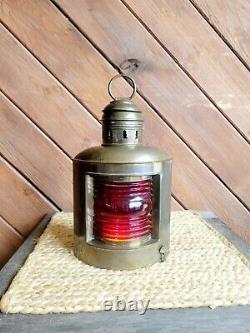 Vintage PERKO PERKINS Corner Marine Ships Red Lense Lantern Lamp with Oil Font