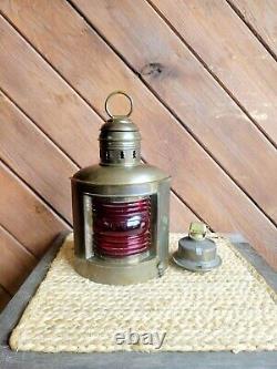 Vintage PERKO PERKINS Corner Marine Ships Red Lense Lantern Lamp with Oil Font