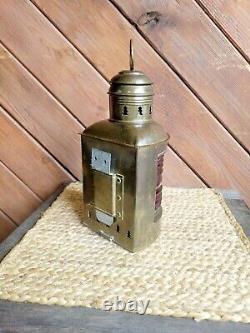 Vintage PERKO PERKINS Corner Marine Ships Red Lense Lantern Lamp with Oil Font