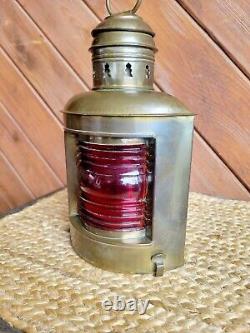 Vintage PERKO PERKINS Corner Marine Ships Red Lense Lantern Lamp with Oil Font