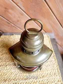 Vintage PERKO PERKINS Corner Marine Ships Red Lense Lantern Lamp with Oil Font