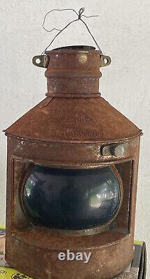 Vintage PMP Starboard Lantern Rustic Train Ship Lantern Weathered