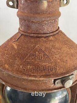 Vintage PMP Starboard Lantern Rustic Train Ship Lantern Weathered