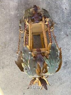 Vintage Painted Iron Italian Hanging Garden Lantern/ Light (30inx13in)(18 lbs.)