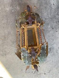 Vintage Painted Iron Italian Hanging Garden Lantern/ Light (30inx13in)(18 lbs.)