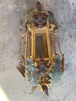 Vintage Painted Iron Italian Hanging Garden Lantern/ Light (30inx13in)(18 lbs.)