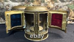 Vintage Pair Of Perko Lanterns Marine Blue And Red Brass