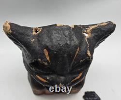 Vintage Paper Mache Black Cat On Fence Halloween Lantern Bucket Antique