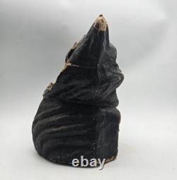 Vintage Paper Mache Black Cat On Fence Halloween Lantern Bucket Antique