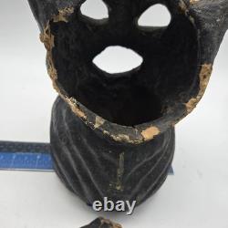 Vintage Paper Mache Black Cat On Fence Halloween Lantern Bucket Antique