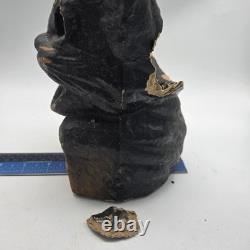 Vintage Paper Mache Black Cat On Fence Halloween Lantern Bucket Antique