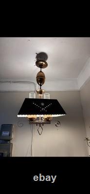 Vintage Pendant Light Country Lodge Cabin Toleware Copper Lantern Adjustable Hgt